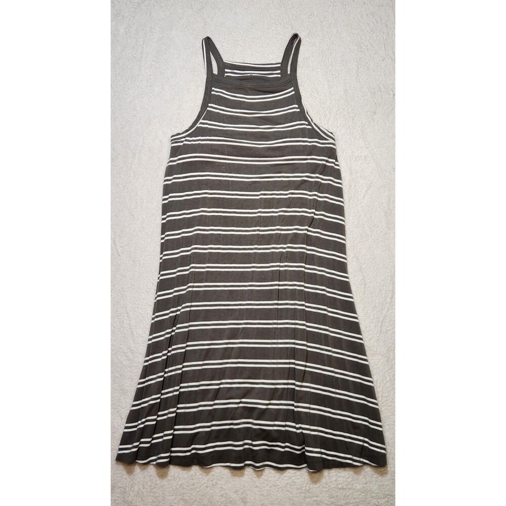 Women's size Medium A line Dress Sleeveless Olive White Striped Stretch Knit